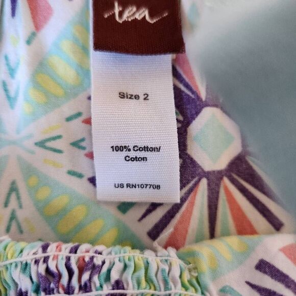 Tea 2t 100% cotton little girls summer sleeveless strappy blue green dress fisht - Picture 4 of 5